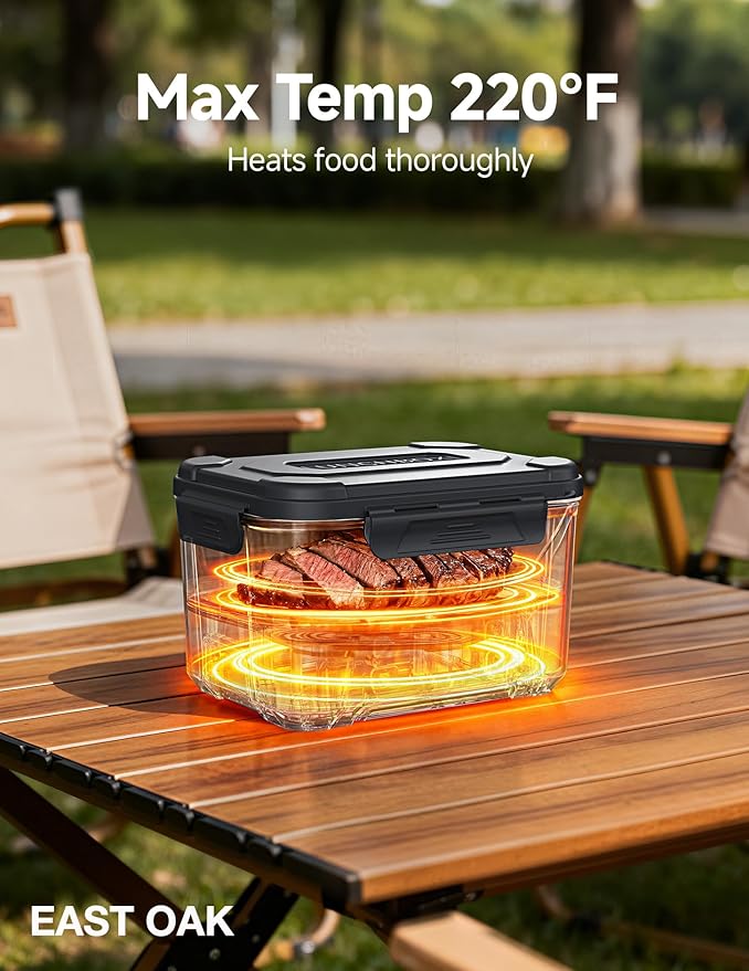 EAST OAK Cordless Electric Lunch Box for Adults,5.5 Cups Rechargeable Self Heating Lunch Box-Automatic Heating,Food Warmer with Memory Function & Automatic Keep Warm,Perfect for Work and Trip(Black)