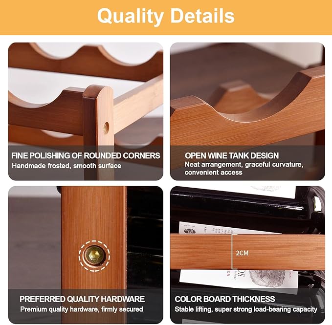 Wine Rack Countertop, 16 Bottle Wine Racks for Wine Bottles Storage Display, 4 Tier Wooden Wine Rack Free Standing Floor Wine Racks Countertop Wine Holder Bottle Rack Wine Storage Cabinet Shelf
