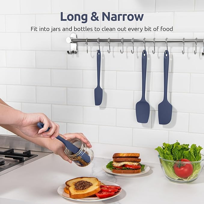 U-Taste 600쨘F Heat Resistant Silicone Spatulas: Flexible Food-Grade Silicon Baking Scraper, Kitchen Cooking Mixing Utensils with Upgraded Sturdy Handle Tip for Nonstick Cookware (4-Pc., Midnight Blue)