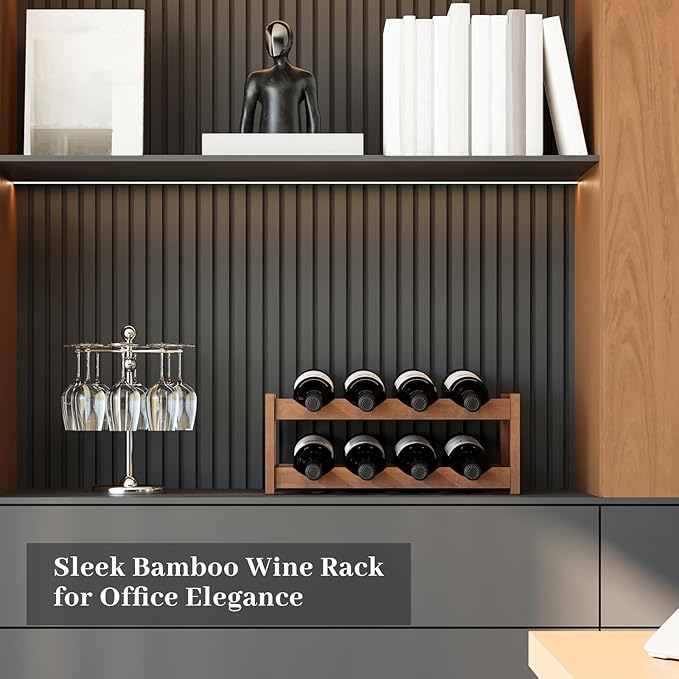 Wine Rack竊똁amboo Wine Storage Cabinet Shelf竊똂ountertop Wine Shelf- Freestanding Wine Holder for Kitchen & Pantry (Brown, 2-Tier)
