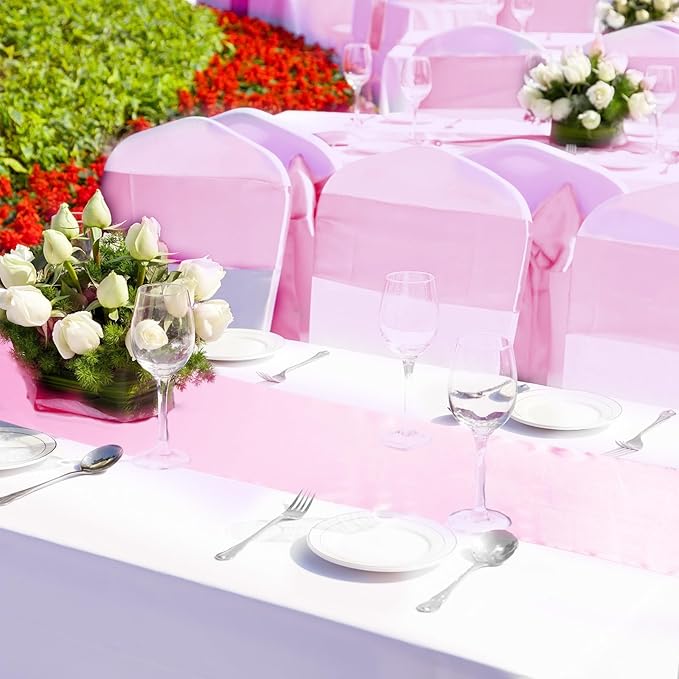 Bencailor 24 Pcs Blush Pink Satin Table Runner Bulk 12 x 108 Inches Long Table Runners Bright Smooth Fabric Tablecloth for Wedding Banquet Birthday Valentines St Patrick's Day Party Decorations
