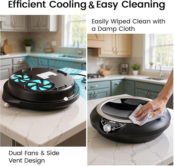 Induction Wok Cooktop Set, 2025 New & Improved Electric Skillet Induction Burner w/Carbon Steel Wok, Glass Vented Lid, Rack, 176째F to 464째F, 18 Hrs Timer, Auto-off (Black 110V~120V)