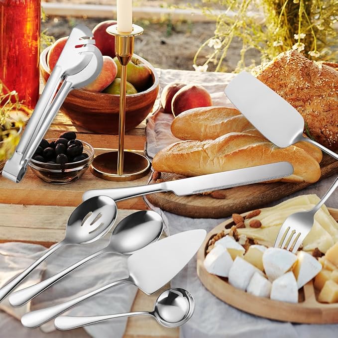 AARAINBOW Home Serving Utensils Set Large, 8 Pcs Stainless Steel Serving Utensils for Parties Buffet, Food Serving Utensils Steel Buffet Serving Utensils Large (Silvery)