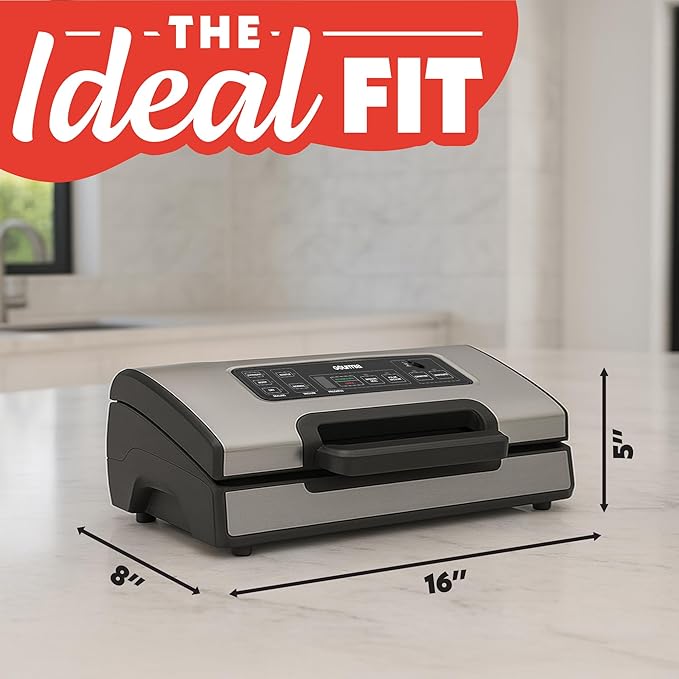 Gourmia Vacuum Sealer ??Food Preservation System with Marinate Mode and Vacuum Hose, Pulse Control, LED Display, Built-In Cutter, Gentle & Normal Vacuum Options, Stainless Steel