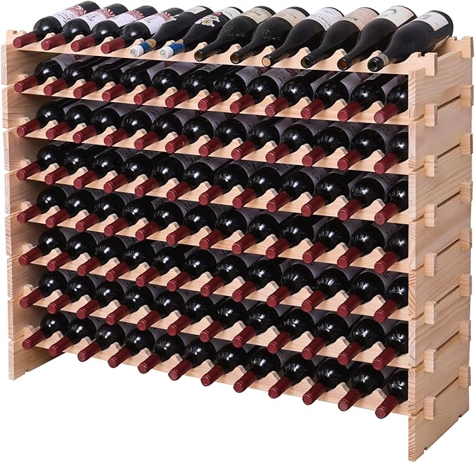 Wooden Stackable Storage Modular Wine Rack cabinet-96bottle Freestanding for Floor Wine Rack
