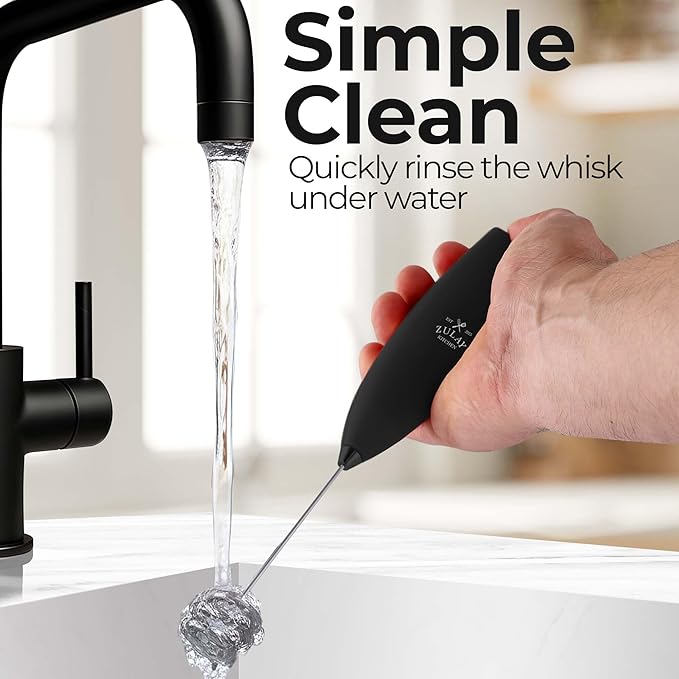 Zulay Kitchen Patented Tornado Triple Whisk Milk Frother with 4 Duracell Batteries ??Handheld Foam Maker for Coffee, Lattes, Matcha & Hot Chocolate ??Rich, Creamy Froth in Seconds