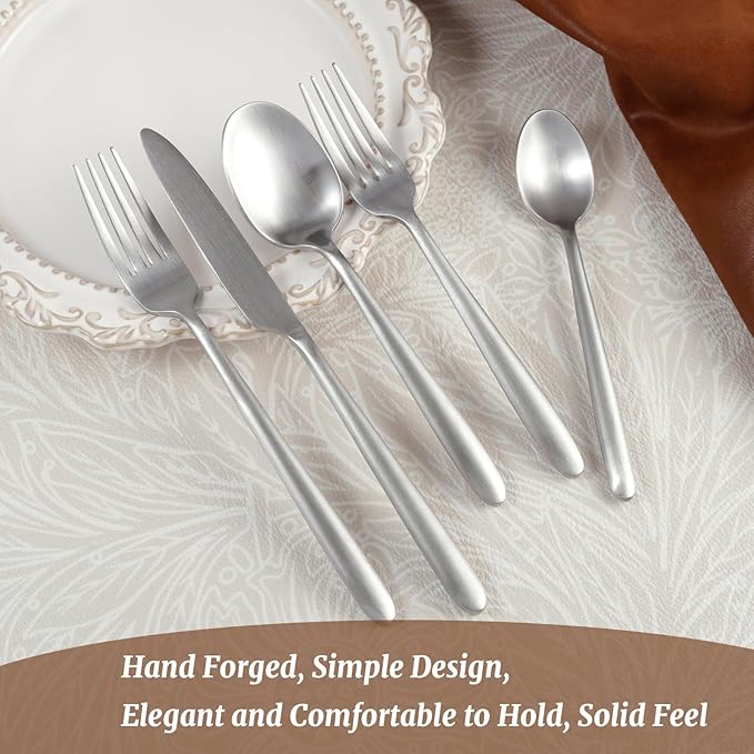 Flatware Stainless Steel Silverware 20-Piece Matte Silver Drip Handle Cutlery Set for Home Kitchen Restaurant Hotel Service for 4