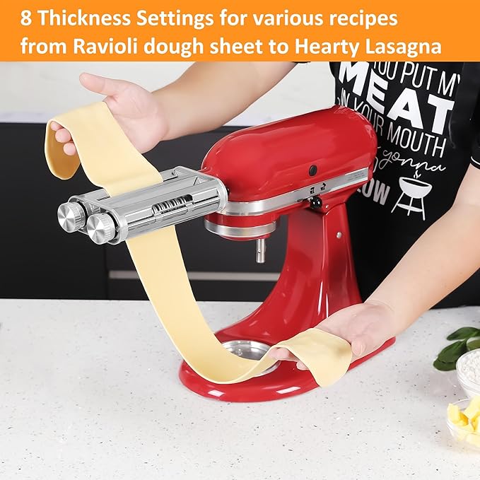 Pasta Maker Attachment for KitchenAid Stand Mixers,Sturdy 3 in 1 Set Included Pasta Sheet Roller, Spaghetti and Fettuccine Cutter Accessories-Unique Design