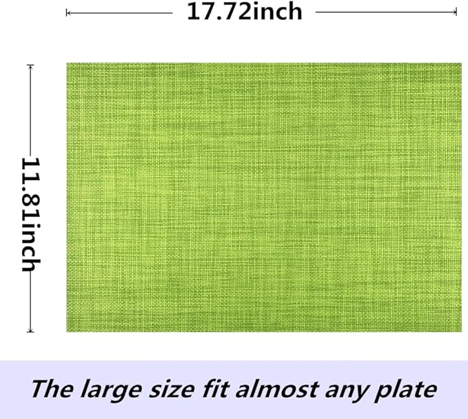 WAZAIGUR Placemats,Easy to Clean Crisscross Woven Vinyl Place Mats Durable Non-Slip Heat Resistant Table Mats,Placemats for Kitchen Table (Green, 6)