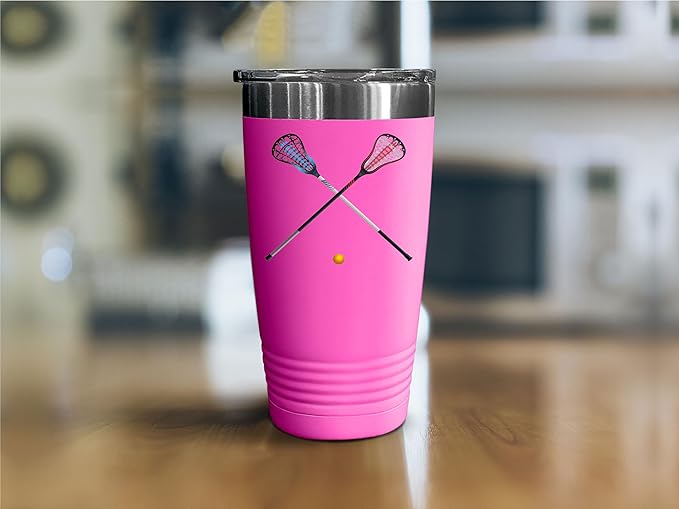 SpreadPassion Isolated Lacrosse Sticks and Ball Tumbler, Stainless Steel Tumbler, 20oz Insulated Tumbler, Christmas Birthday Gift Idea (Pink)