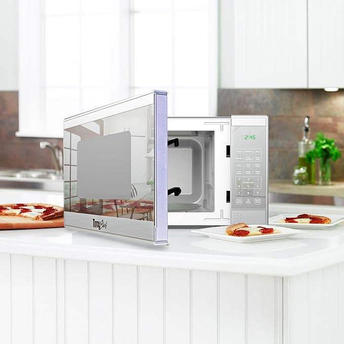 Total Chef 0.7 Cu Ft Microwave Oven ??Compact Countertop Microwave, Small Stainless Steel Kitchen Appliance with Digital Touch, Pre-Set Functions, 10??Turntable, 700 Watt, Microondas Pequeños