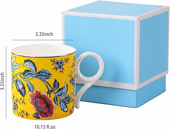 Decorative Ceramic Coffee Mugs, 10.15 fl.oz, Floral Design Collection with Gift Box (red)