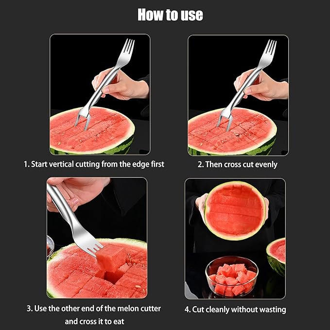 Watermelon Cutter ??2025 Upgraded Stainless Steel 2-in-1 Fork Slicer Tool | Portable & Multi-Functional for Effortless Fruit Slicing at Home, Parties, Camping & Kitchen Use (3, A)