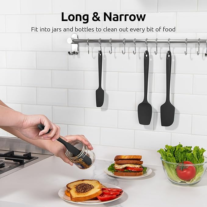 U-Taste 600쨘F Heat Resistant Silicone Spatulas: Flexible Food-Grade Silicon Baking Scraper, Kitchen Cooking Mixing Utensils with Upgraded Sturdy Handle Tip for Nonstick Cookware (4-Pc., Black)