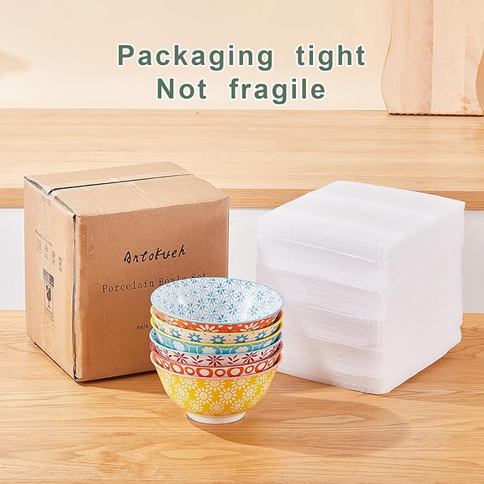 AntoKueh 23 OZ Colorful Large Ceramic Bowl Set of 6 6 inch Deep Porcelain Cereal Bowls for Salad, Soup, Snack and Rice竊똃ishwasher/Microwave safe