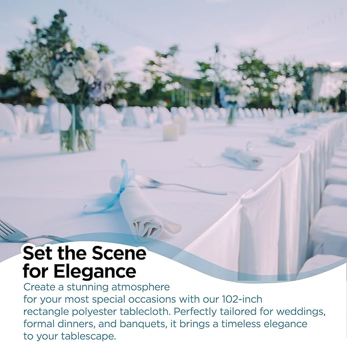 Leading Linens 6 Pack 60 x 102 Inch Rectangle White Polyester Tablecloth, Table Cover, Stain and Wrinkle Resistant, Washable for Dining Table, Wedding Reception, Banquet, Party