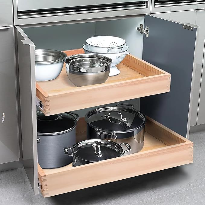 28?쓂 x 21?쒭 x 3?쒱 Soft Close Slide Out Wood Drawer Organizer for Kitchen, (Cabinet Opening>29.5 inches for Bottom Assembly, Width= 29 inches for Side Assembly)