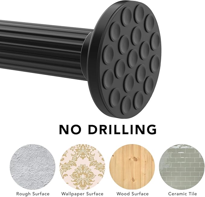 Tension Curtain Rod, 51-86 Inch,Spring Shower Tension Curtain Rod, Closet Rod, for Windows or Shower, Easy to Install, No Drilling, No Rust, for Bathroom, Rod Diameter 1.26 Inches, Black,Umimile
