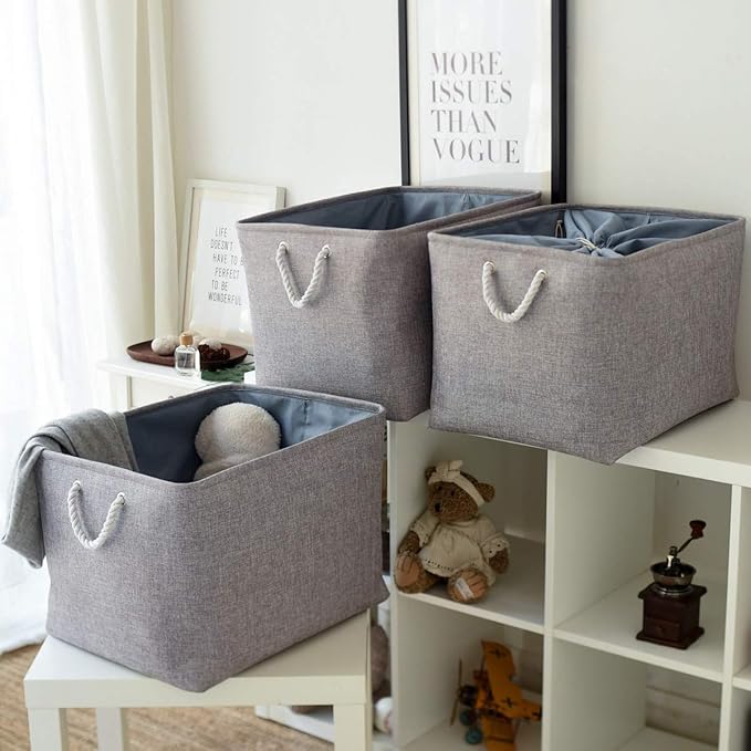 TheWarmHome Fabric Storage Bins Baskets for Organizing, Large Sturdy Storage Basket W/Handles, Decorative Foldable Storage Baskets for Shelves Closet Nursery Toy (X Large - 3 Pack 17.7L횞13.8W횞9.8H)