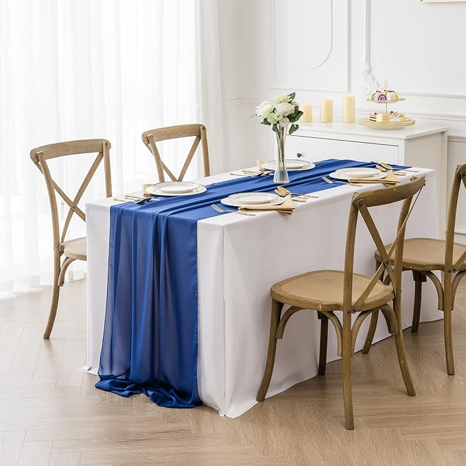 flohar 6Pack 9ft Chiffon Table Runner 14x108 Inch Sheer Romantic Table Runner for Wedding Birthday Party Bridal Shower Outdoor Decoration-Royal Blue