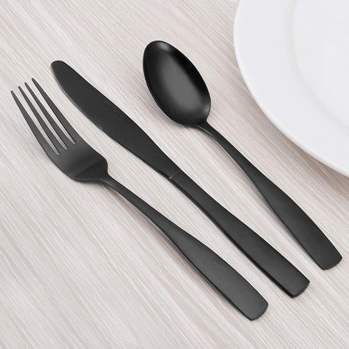 Matte Black Silverware Set, O.C.E. Satin Finish 30-Piece Stainless Steel Flatware set, Tableware Cutlery Set Service for 6, Utensils for Kitchens, Dishwasher Safe