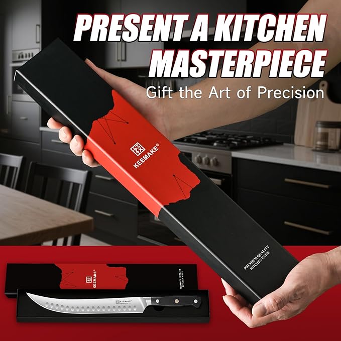 KEEMAKE Butcher Knife 10 Inch, Carving Knife for Meat Brisket Slicing Knife Professional Razor Sharp German Steel with Full Tang Design Ergonomic Handle for Meat, BBQ, Gift Box Included