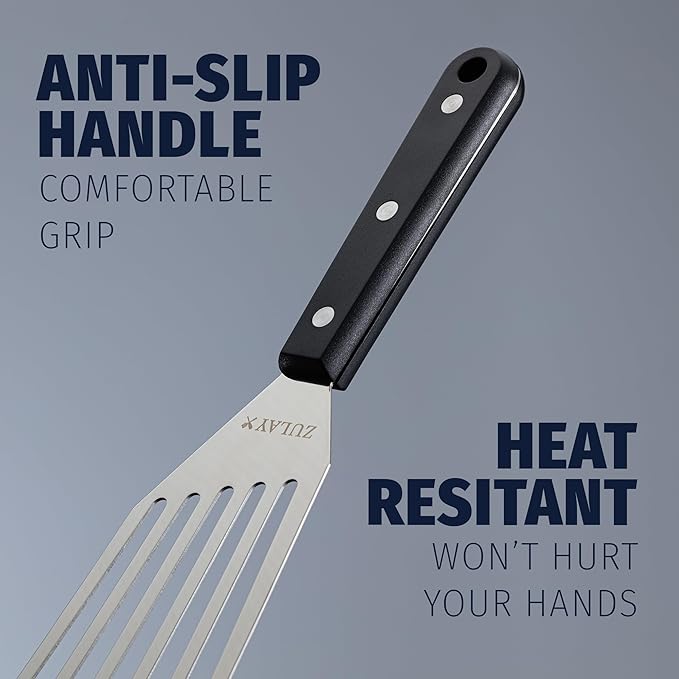 Zulay Kitchen Stainless Steel Fish Turner Spatula - 12.4??Flexible Heat-Resistant Slotted Turner for Non-Stick Cookware - Rust-Proof, Durable & Dishwasher Safe Cooking Utensil for Everyday Use