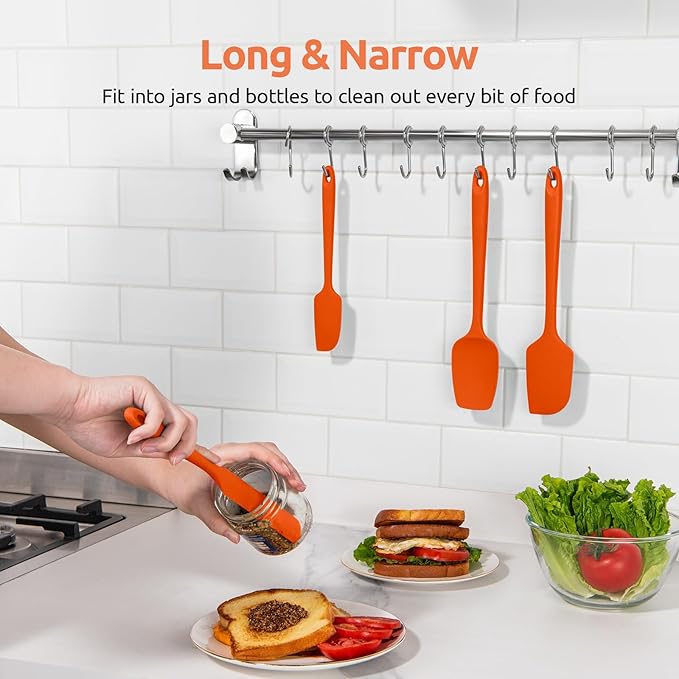 U-Taste 600쨘F Heat Resistant Silicone Spatulas: Flexible Food-Grade Silicon Baking Scraper, Kitchen Cooking Mixing Utensils with Upgraded Sturdy Handle Tip for Nonstick Cookware (4-Pc., Orange)