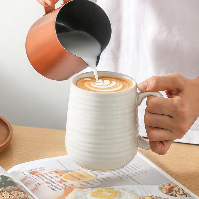 MEKY Coffee Mugs Set for 4,15oz Ceramic Coffee Cups for Hot Tea, Cappuccino, Latte, Cocoa, Milk, Mug Set for Women and Men as Holiday Gifts, Dishwasher and Microwave Safe, Arctic White