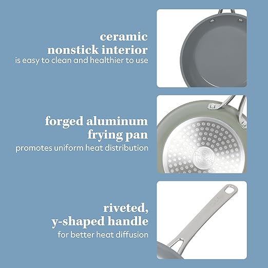 Sur La Table Kitchen Essentials 8 Inch Fry Pan PFA Free Titanium Ceramic Nonstick Interior Forged Aluminum Cookware Frying Pan - Green - Induction Compatible