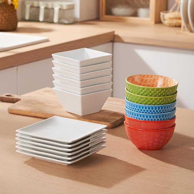 Meideal Porcelain Small Serving Bowls Set of 6, 13 Oz Square Cereal Bowls, 4.6" White Ceramic Dessert Bowls for Salad, Dip, Soup, Snack, Fruits, Small Portions, Dishwasher & Microwave Safe