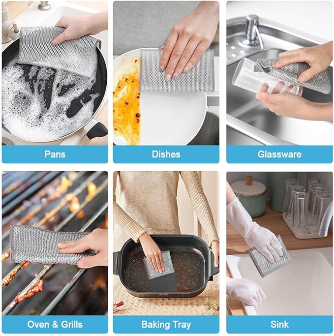 AIDEA Non Scratch Wire Dishcloth 12PK, Wire Dishwashing Rag for Wet and Dry, Washable Dish Rags No Odor, Cleaning Pads Steel Scrubber for Cookware, Sinks, Dishes, Stove Tops, 7"횞8"