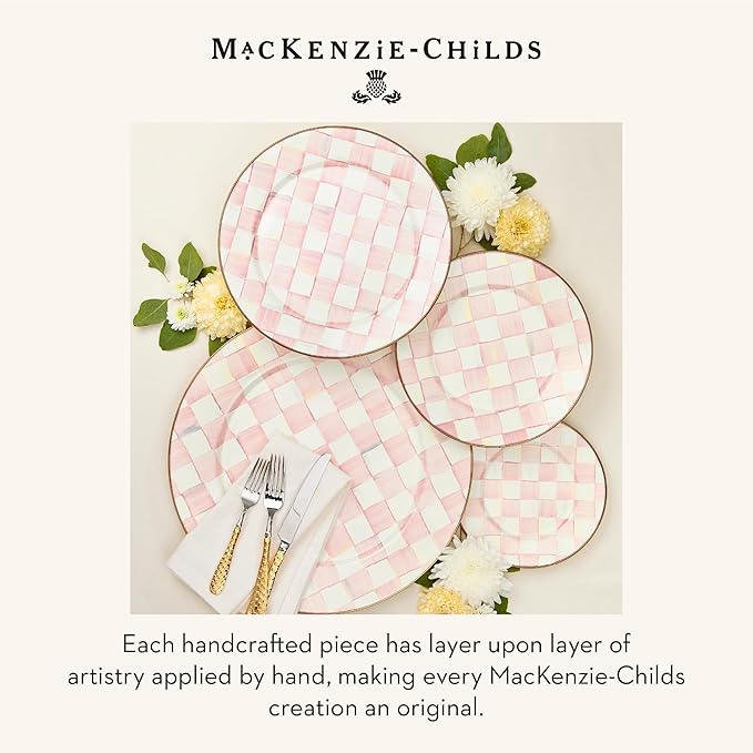 MACKENZIE-CHILDS Enamel Charger Plate, Charger Decoration for Dinner Plates or Home Decor, 12 Inches, Pink-and-White Rosy Check, Set of 1