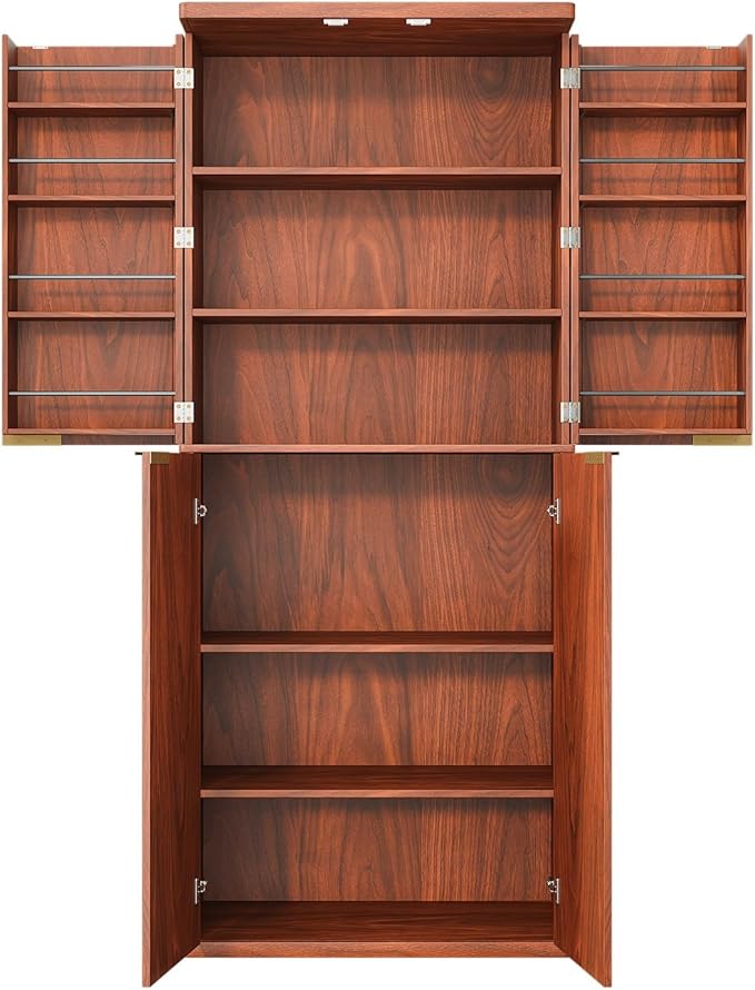 KEIKI 72" Tall Kitchen Pantry Wood Storage Cabinet with 6 Door Shelves Organizer Modern Fluted Cupboard for Kitchen