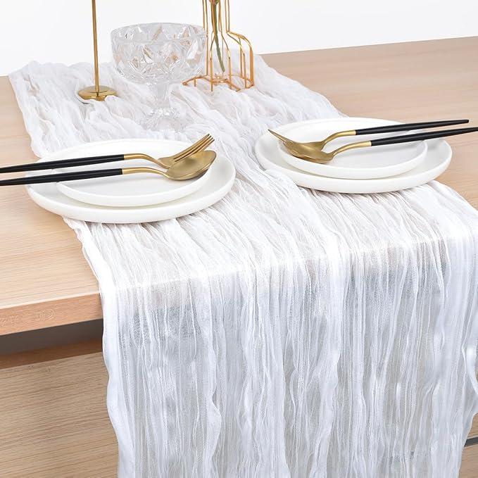 Joanlody Ivory Cheesecloth Table Runner Spring Easter 10Ft Rustic Gauze Boho Cheese Cloth Table Runner for Wedding Bridal Baby Shower Decoration 4 Pack