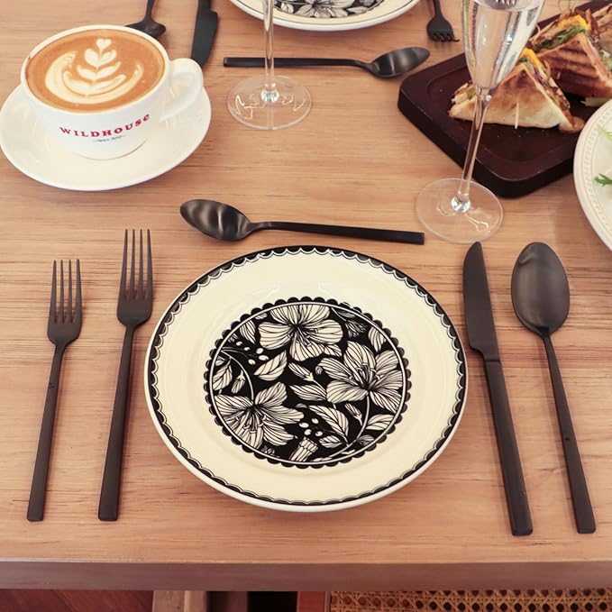 Stainless Steel Flatware Set Hand Forged 18/10 Silverware Set Matte Black Cutlery Set with Cuboid Handle Matte Finished 60 Pieces Home Event Use Wedding Housewarming Gift Service for 12