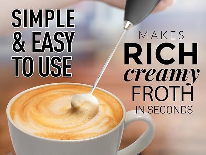 Zulay Kitchen Handheld Milk Frother with Duracell AA Batteries ??Ultra Fast Electric Mixer & Foam Maker, Easy-Clean Drink Mixer for Coffee & More