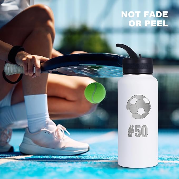 Personalized Laser Engraving Custom Water Bottle Print in USA 32oz Double Wall Stainless Steel Leakproof Wide Mouth Cup with Flip Straw