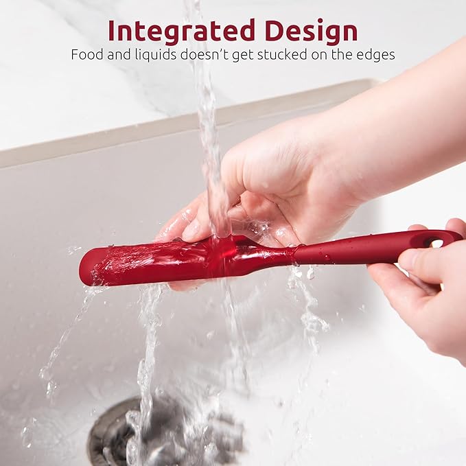 U-Taste Skinny Silicone Jar Spatula: 600쨘F Heat-Resistant Food-Grade 10in Long Narrow Sourdough Stirring Stick, Seamless Flexible Peanut Butter Spreader for Scraping Icing Bread Cream, Jam (Red)