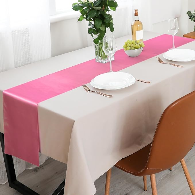 Aneco Satin Table Runner 12 x 108Inch Long Bright Silk and Smooth Fabric Party Table Runner for Wedding Banquet Party Decoration (Gradient Hot Pink)