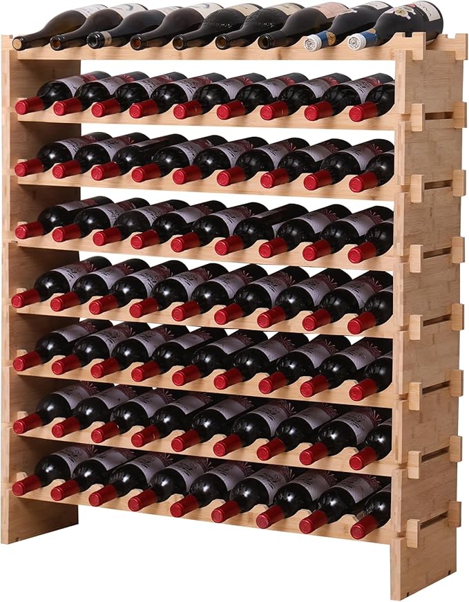 Wine Rack Bamboo Wood Stackable Storage Freestanding Wooden Wine Rack Wine Cooler 72 Bottle and 90 Bottle (72 Bottle)