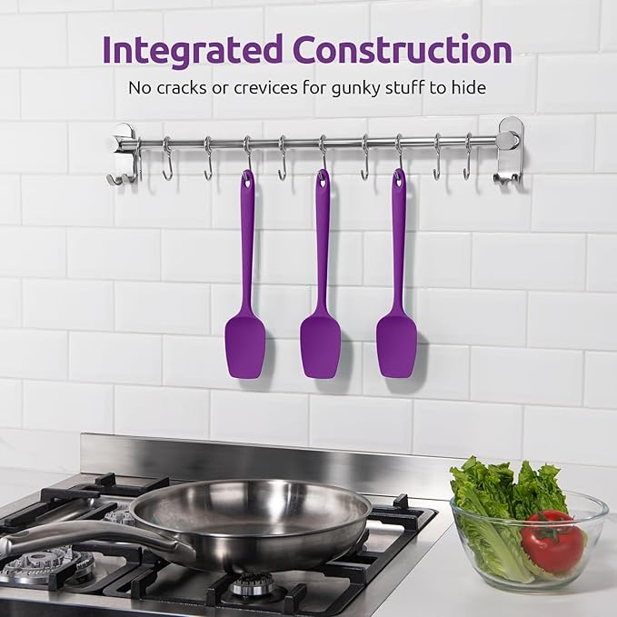 U-Taste Silicone Spoon Spatula Set, 600쨘F High Heat Resistant Food Grade Flexible Rubber Scraper, Integrated Cooking Mixing Baking Kitchen Utensils Set of 3 for Nonstick Cookware (Purple)