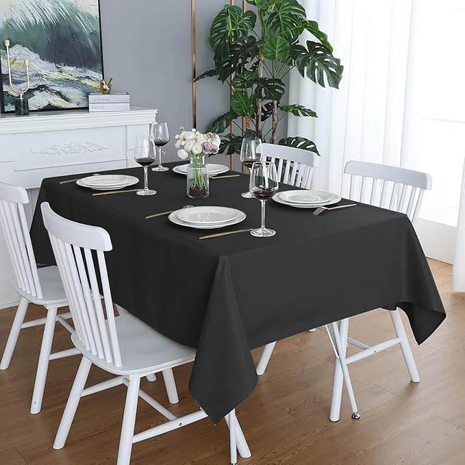 Easy-Going 6 Pack Black Tablecloths 90x132 Inch for 8 Ft Rectangle Table, Washable Polyester Waterproof Stain Resistant Table Cloth, Decorative Table Cover for Kitchen, Dining Tables, Events