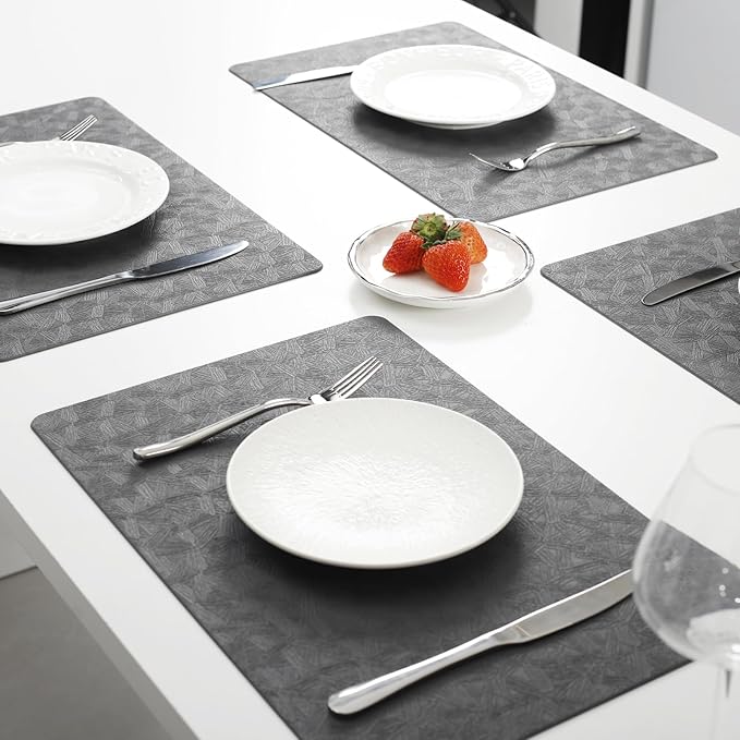 Bxzandya Vinyl Placemats Set of 12 Heat Resistant Easy Clean Non-Slip Place Mats for Dining Table Faux Leather Waterproof Stain Resistant Wipeable Washable PVC Table Mats(12, Gray)
