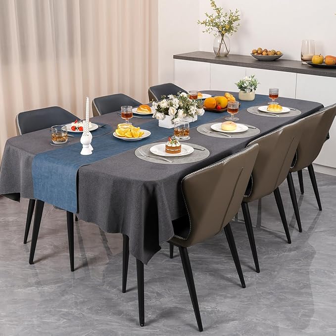 Myir JUN Reversible Vinyl Round Placemats Set of 6, Faux Leather Place Mats Dual Sided Waterproof Wipeable, Heat-Resistant Table Mats for Kitchen Dining Indoor Outdoor (14", Light Gray Navy Blue)