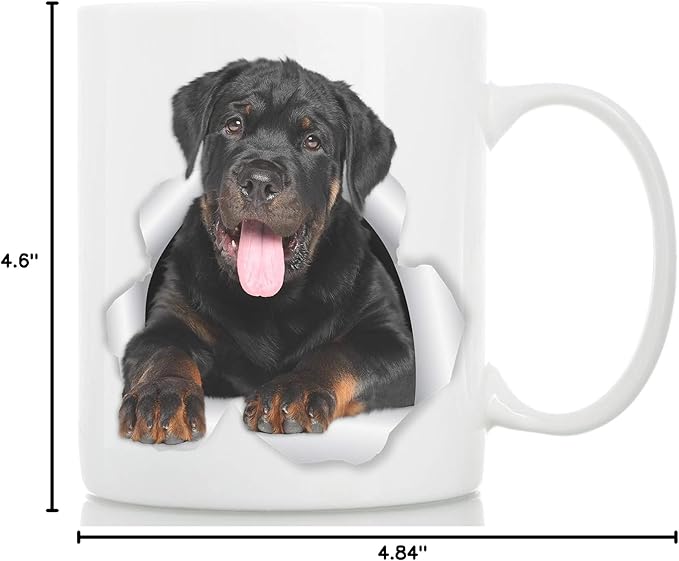 Winston & Bear Friendly Rottweiler Mug - Ceramic Rottie Coffee Mug Gifts for Dog Lovers - Cute Home Decor for Rottie Mom and Dad (15oz)