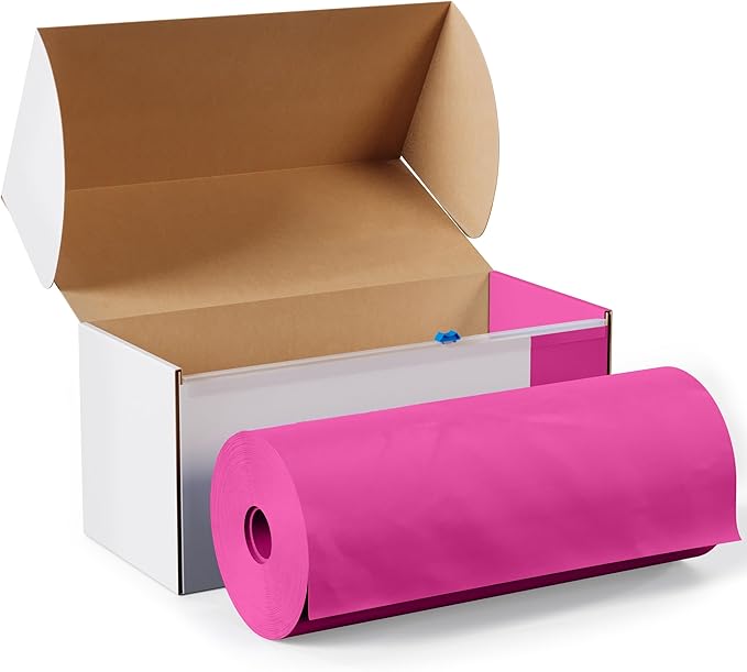 Party Solids 54 Inch X 100 Feet Cerise Plastic Table Cover Roll in A Cut - to - Size Box with Convenient Slide Cutter. Cuts Up to 12 Rectangle 8 Feet Plastic Disposable Tablecloths
