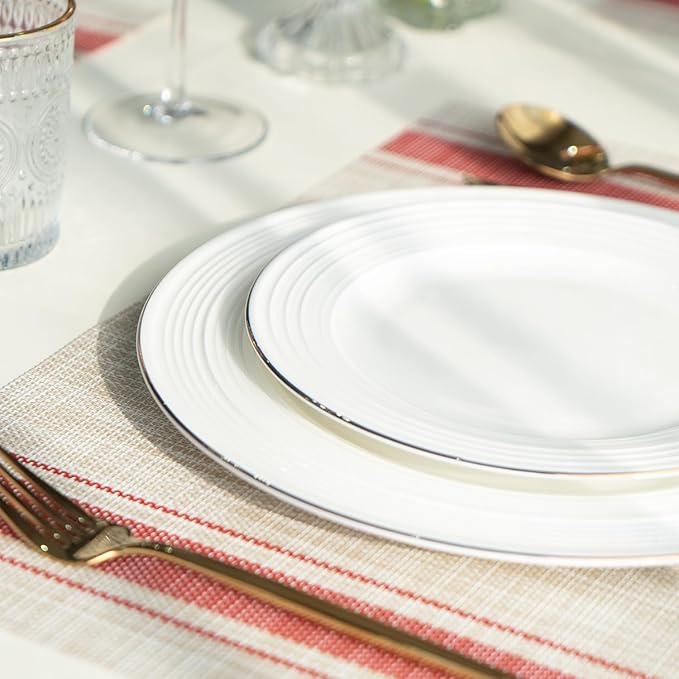 SUMYMERY Placemats Set of 4 Vinyl/Plastic Woven Place Mats for Kitchen Table Indoor/Outdoor Washable Placemat Wipeable Dining Table Mats (Khaki Red,4)