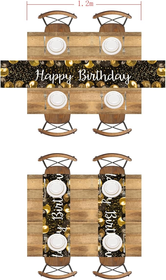 Happy Birthday Table Runner 1920s Birthday Party Decorations Black and Golden Birth Party Sign Vintage Style
