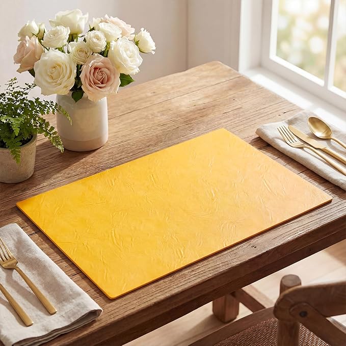 Artoid Mode Yellow Faux Leather Placemats Set of 6, 12x18 Inch Waterproof Wipeable Heat Resistant Place Mats, Reversible Table Mats for Summer Kitchen Dining Decor